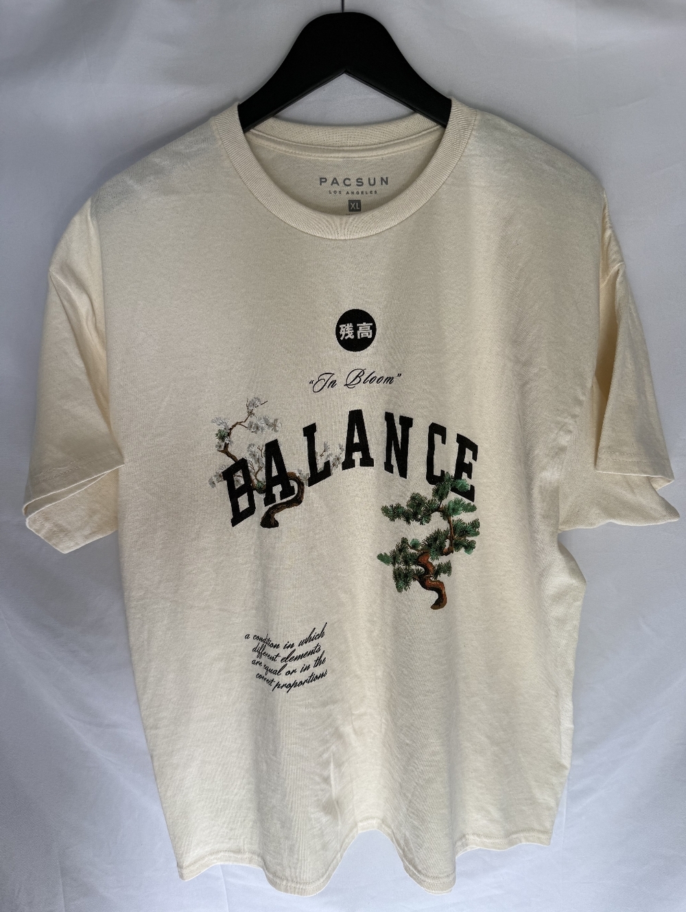 PacSun Cream 'Balance' Graphic Short-Sleeve Tee XL 100% Cotton